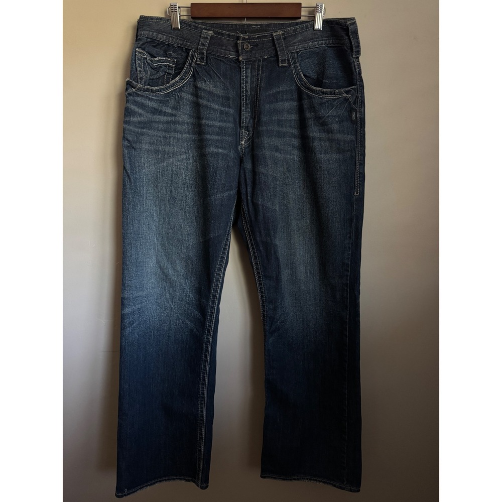 Silver Jeans Co Mens W38/L32 Dark Blue Straight Leg Jeans Contrast Stitch